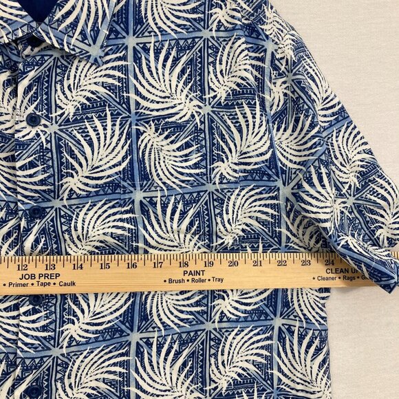 Nat Nast Blue White Leaf Print Silk Cotton Blend Short Sleeve Button Down Large - Picture 8 of 12